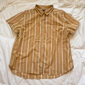Eddie Bauer shirt womens XL yellow Striped button up short sleeve academia fall